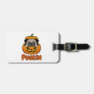 Étiquette À Bagage Pugkin d'Halloween, chien Puggle de la citrouille