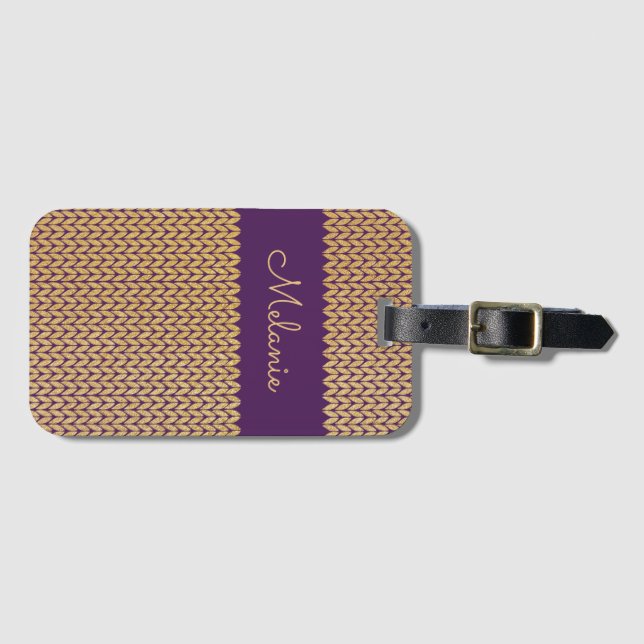 Étiquette À Bagage Purple Faux Gold Knished Motif Personnalisé (Devant Horizontal)