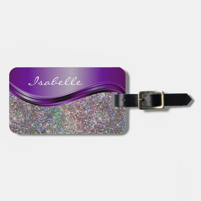 Étiquette À Bagage Purple Faux Parties scintillant Bling Rainbow pers (Devant horizontal)