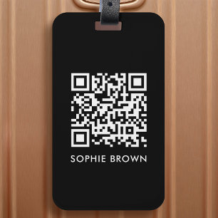 Étiquette À Bagage QR Code Black Modern Style Virtual Contact perdu