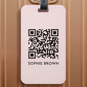 Étiquette À Bagage QR Code Blush Rose Feminine Scannable Contact perd