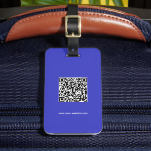 Étiquette À Bagage QR Code, Nom & Infos, Bleu & Blanc, Élégant