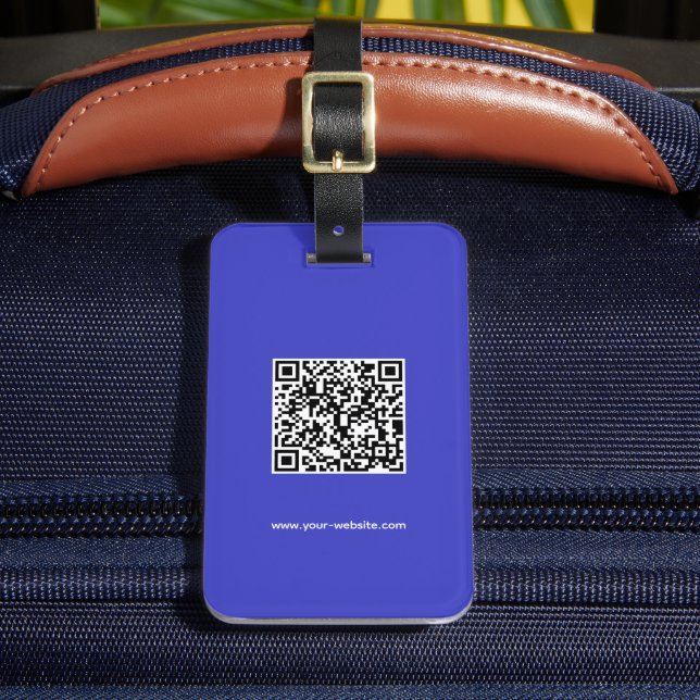 Étiquette À Bagage QR Code, Nom & Infos, Bleu & Blanc, Élégant (Insitu Rectoal 2)