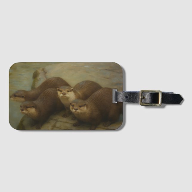 Étiquette À Bagage Quatuor Otter - Art de la faune (Devant Horizontal)