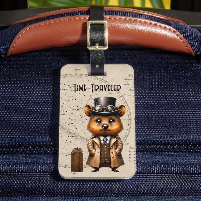 Étiquette À Bagage Quokka astronome steampunk avec carte de constella (Insitu Rectoal 2)