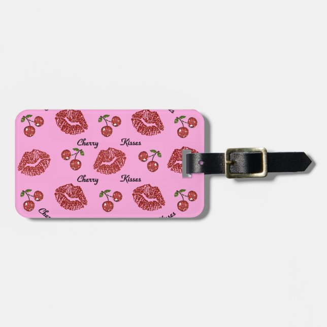 Étiquette À Bagage RAB Rockabilly Cherry Kisses on Pink (Devant horizontal)