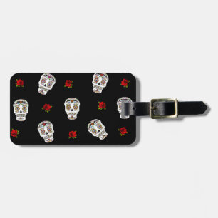 Étiquette À Bagage RAB Rockabilly Sugar Skulls Roses sur fond noir