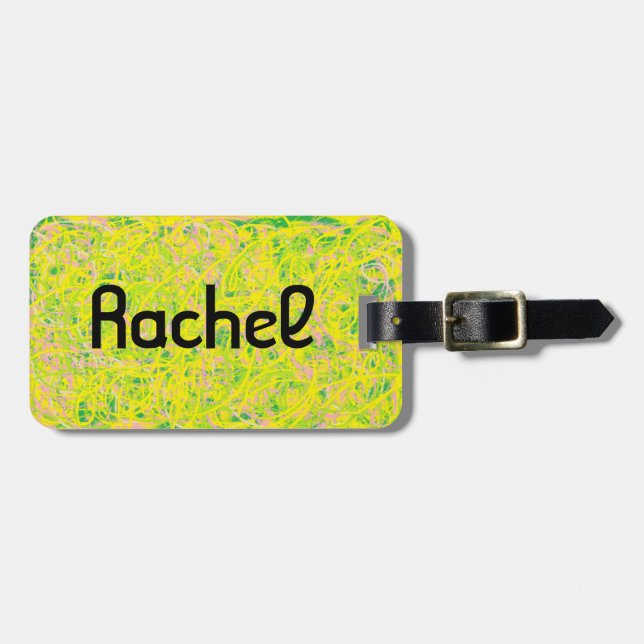 Étiquette À Bagage Rachel de jaune noir orphelin d'art abstrait (Devant horizontal)