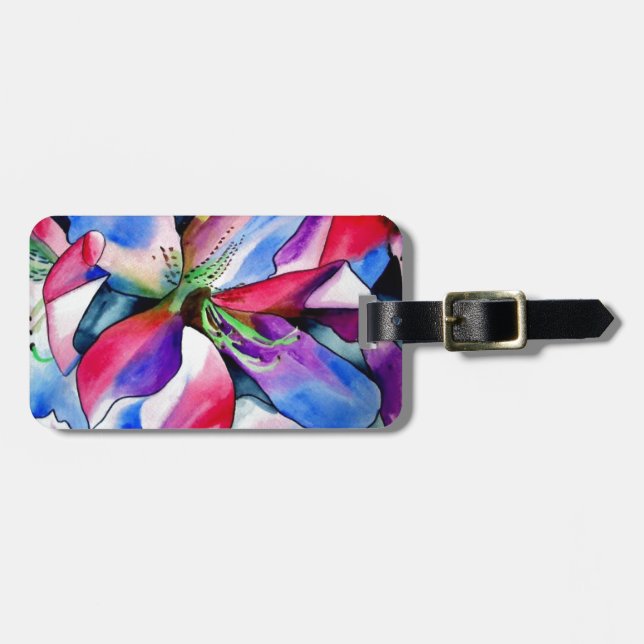 Étiquette À Bagage Rainbow Azalea fleur aquarelle originale (Devant horizontal)