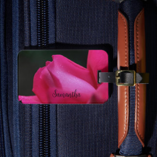 Étiquette À Bagage Raindrops Sur Red Rosebud Personnalisé