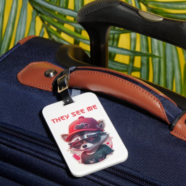 Étiquette À Bagage Raton laveur vif avec lunettes (Insitu Rectoal 1)