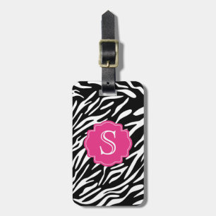 Étiquette À Bagage Rayure de zèbre de monogramme avec l'étiquette