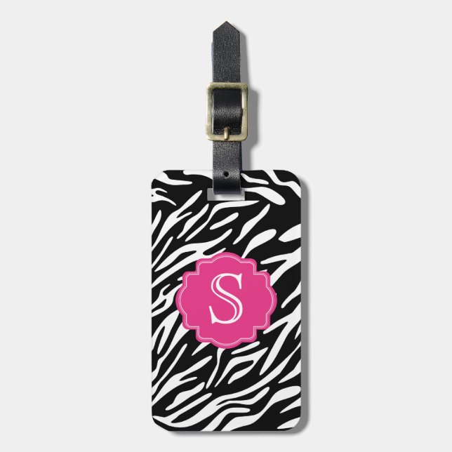 Étiquette À Bagage Rayure de zèbre de monogramme avec l'étiquette (Devant Vertical)