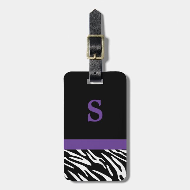 Étiquette À Bagage Rayure de zèbre de monogramme avec l'étiquette (Devant Vertical)