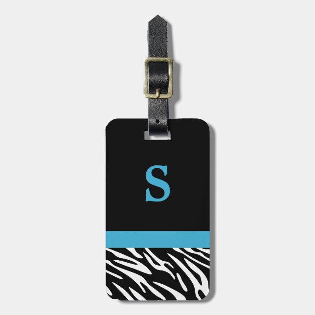 Étiquette À Bagage Rayure de zèbre de monogramme avec l'étiquette de (Devant Vertical)