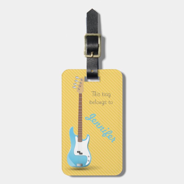 Étiquette À Bagage Rayures bleues chics de jaune de guitare (Devant Vertical)