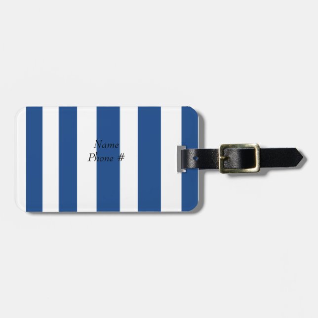 Étiquette À Bagage Rayures Bleues et Blanches (Devant horizontal)
