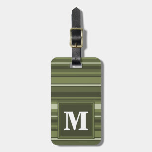 Étiquette À Bagage Rayures de vert olive de monogramme