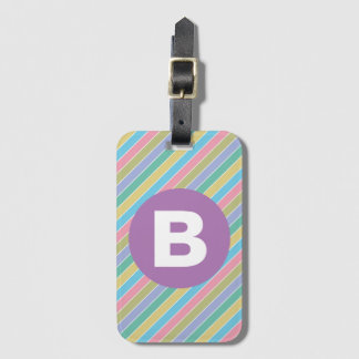 Étiquette À Bagage Rayures diagonales colorées de bonbons Monogramme
