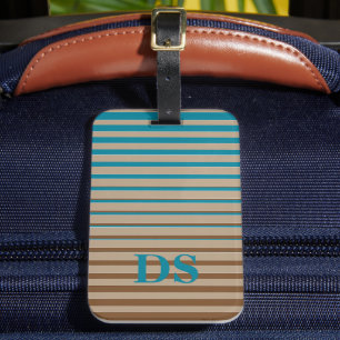 Étiquette À Bagage Rayures horizontales Monogramme Brown et bleu