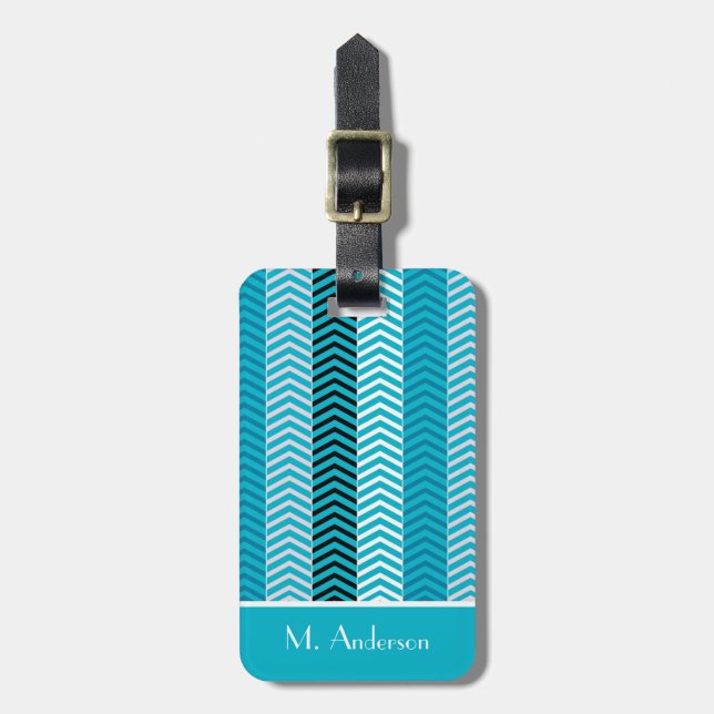 Étiquette À Bagage Rayures modernes de Chevron de turquoise avec le (Devant Vertical)