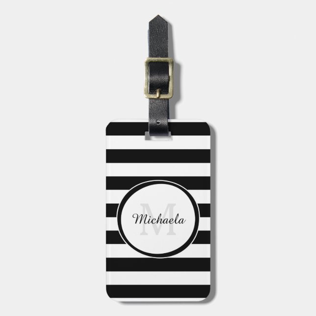 Étiquette À Bagage Rayures noires et blanches larges décontractées (Devant Vertical)