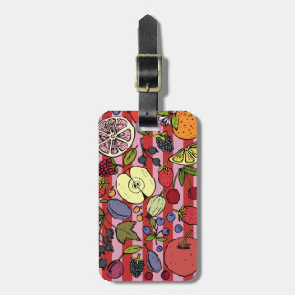 Étiquette À Bagage Rayures roses et rouges avec des fruits colorés