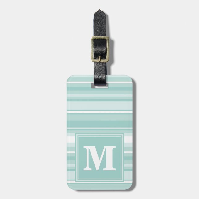 Étiquette À Bagage Rayures vert menthe monogramme (Devant Vertical)