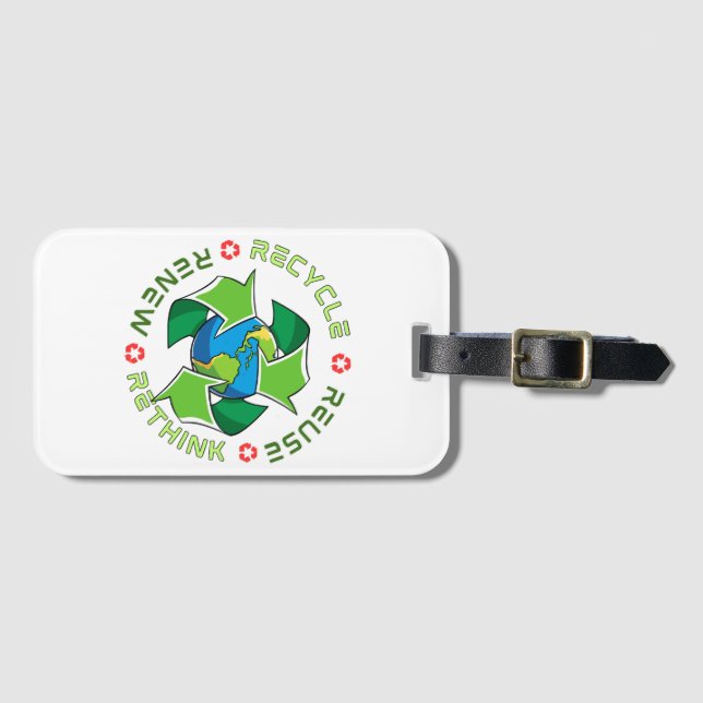 Étiquette À Bagage Recycler, Réutiliser, Renouveler, Repenser. Sauvez (Devant Horizontal)