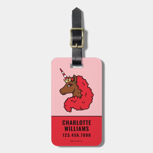 Étiquette À Bagage Red Afro Unicorn (Devant Vertical)