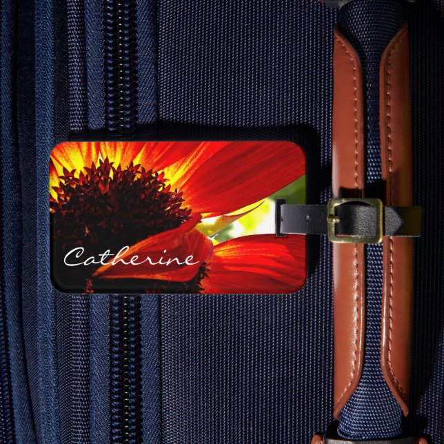 Étiquette À Bagage Red gerbera marguerite photo personnalisée script  (Insitu Rectoal 4)