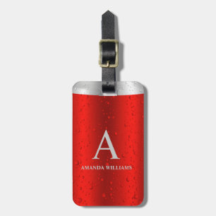 Étiquette À Bagage Red & Grey Metal Drop Water Custom Nom initial