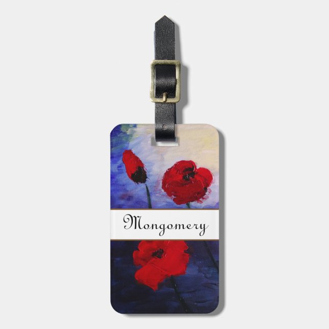 Étiquette À Bagage Red Poppies Purple Art Nom personnalisé Bagages Ta (Devant Vertical)