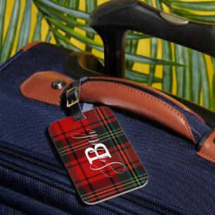 Étiquette À Bagage Red Tartan Plaid À damiers Scotland Nom du monogra