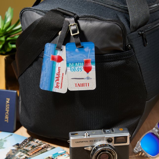 Étiquette À Bagage Red Tropical Cocktail Beach Bliss Ocean Vacation (Recto & Verso)