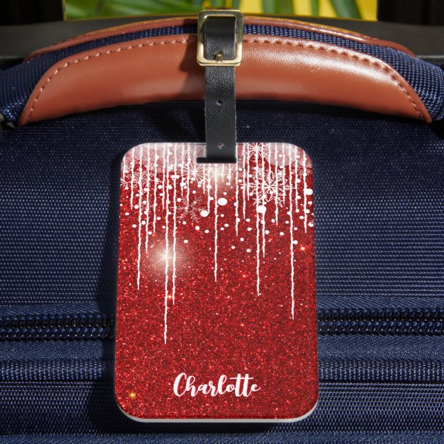 Étiquette À Bagage Red White Snowflake Ajouter Votre Nom (Insitu Rectoal 2)