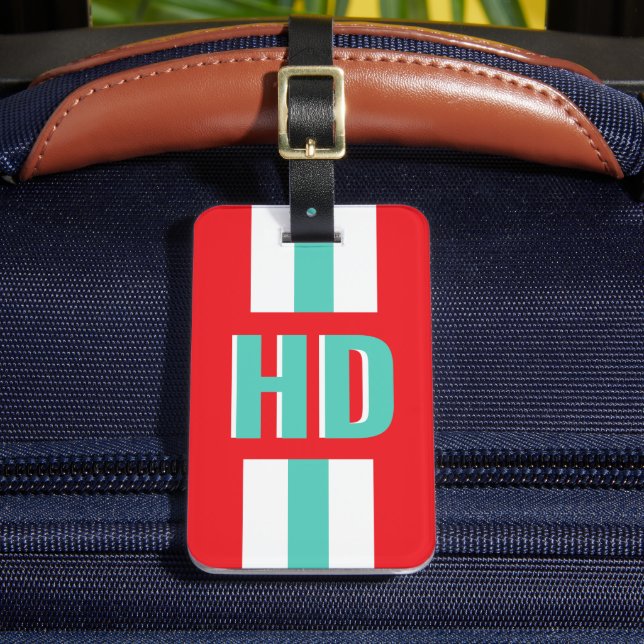 Étiquette À Bagage Red & white striped Shadow Monogram retro travel (Insitu Rectoal 2)