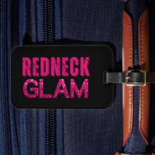 Étiquette À Bagage Redneck Glam Paillet Pink sur Fond Noir
