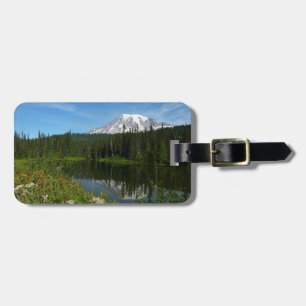 Étiquette À Bagage Reflet du lac du mont Rainier avec des fleurs sauv