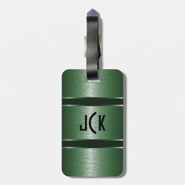 Étiquette À Bagage Regarder en aluminium brossé métallisé vert monogr (Dos Vertical)