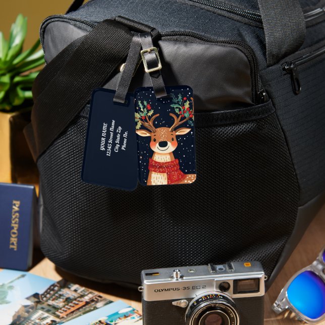 Étiquette À Bagage Reindeer Starry Noël Twinkle soir (Recto & Verso)