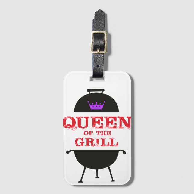Étiquette À Bagage Reine Du Grill, Rouge Couronne Violet (Devant Vertical)