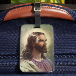 Étiquette À Bagage Religieux vintage, Portrait Jésus Christ avec Halo