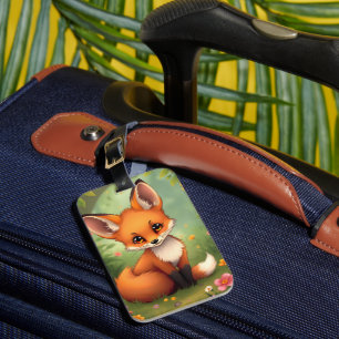 Étiquette À Bagage Renard brun mignon dans la forêt