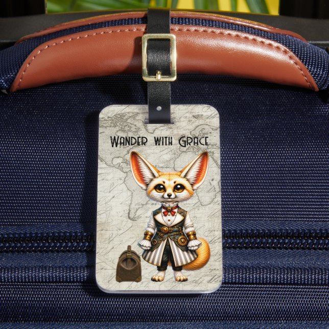 Étiquette À Bagage Renard Fennec Steampunk Voyageur du Monde (Insitu Rectoal 2)