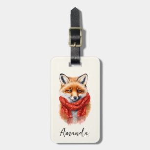 Étiquette À Bagage Renard mignon avec une écharpe rouge Image d'autom