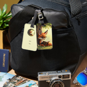 Étiquette À Bagage Renard mignon lisant un livre, personnalisé 