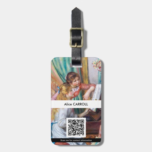 Étiquette À Bagage Renoir - Jeunes filles au piano - QR Code (Devant Vertical)