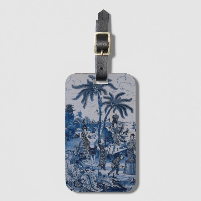 Étiquette À Bagage Repro Chinoiserie Delft Carrelage bleu et blanc (Devant Vertical)