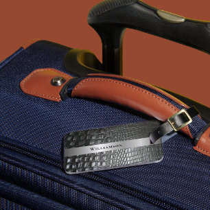 Étiquette À Bagage Reptile noir en cuir numérique en métal argenté